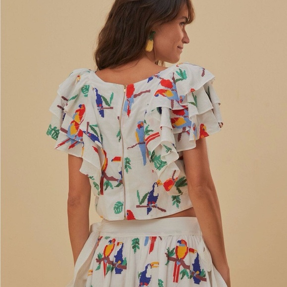 NWT FARM Rio Crotchet Parrot Ruffle Crop Top - Picture 5 of 7